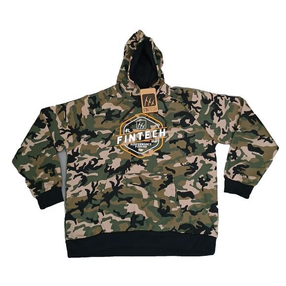Fintech Mens Green Camo Performance Fishing Hoodie Sweatshirt Sweater Size 2XL‎ - Picture 1 of 12